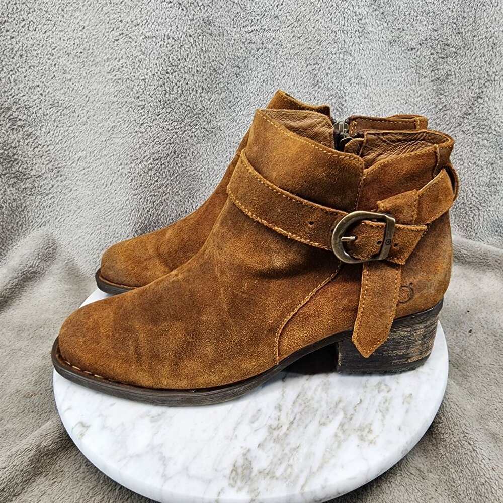 Born Shoes Womens Size 9 M/W Brown Suede Side Zip Ankle Boots *GUC*
